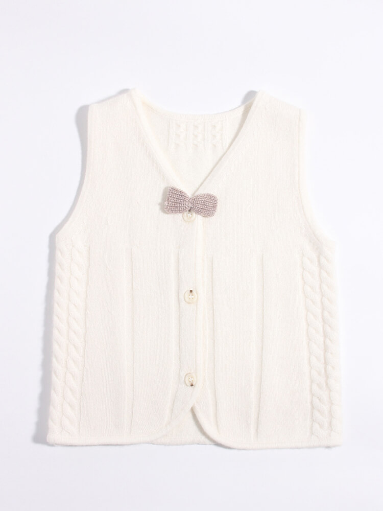 Kids Ivory Button-Up Cashmere Sweater Vest with Bow